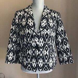 Talbots Textured Tribal Print Blazer Black white L